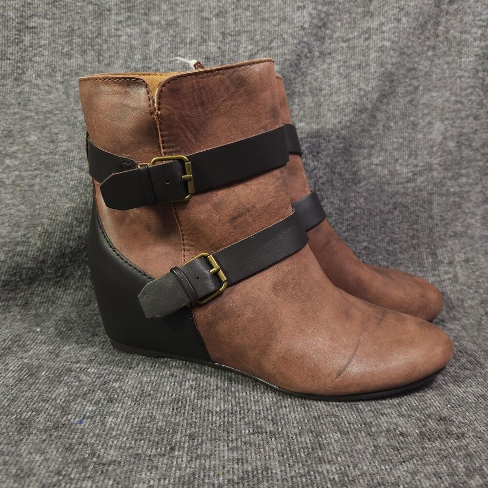 Comfortiva Ramika Wedge Leather Boots - Mahogany, US 7.5M - Tried On Cond.